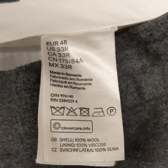 H&M 100% wool grey pants slim fit sz 33 - Picture 7 of 8